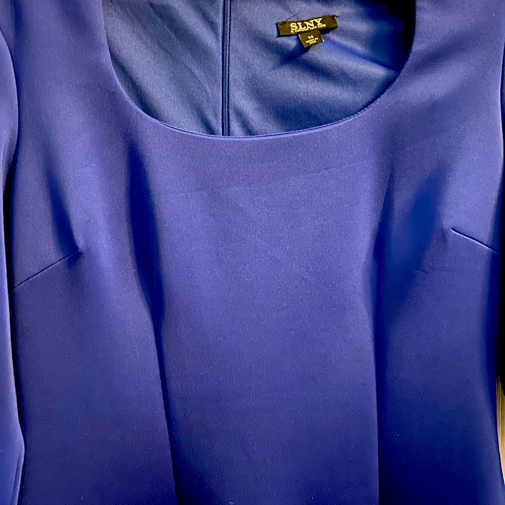 SLNY. Royal blue glamour out evening dress with rhinestone sleeves nwot